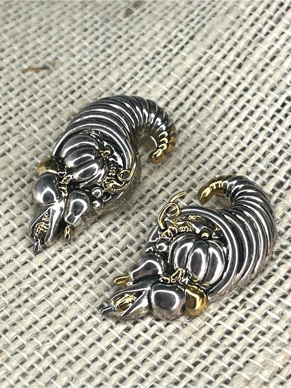 BEST Two-Tone Silver & Gold Tone Cornucopia Post Earrings VTG